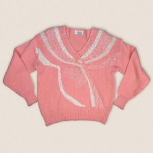 Vintage 80s Pink Grandma Sweater V Neck Margules Size Large